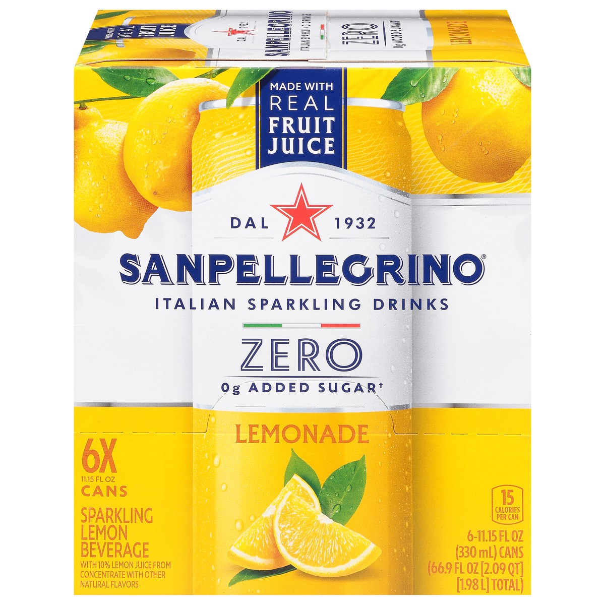 slide 11 of 16, SanPellegrino Zero Grams Added Sugar Italian Sparkling Drinks Lemonade, Sparkling Lemon Beverage, 6 Pack of 11.15 Fl Oz Cans, 