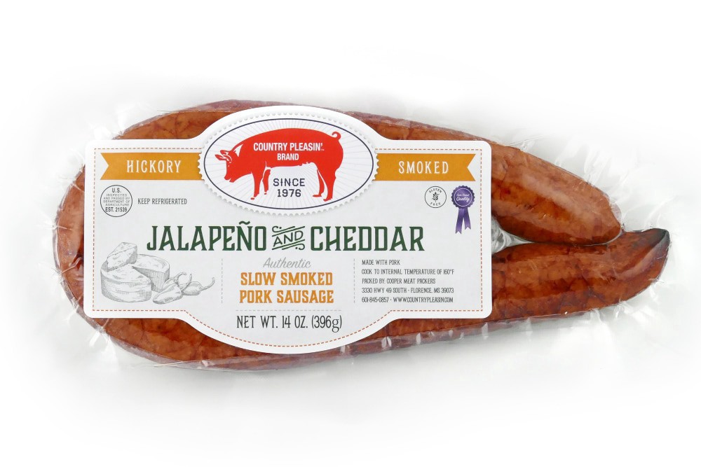 slide 2 of 2, Country Pleasin' Jalapeno & Cheese Smoked Sausage, 14 oz