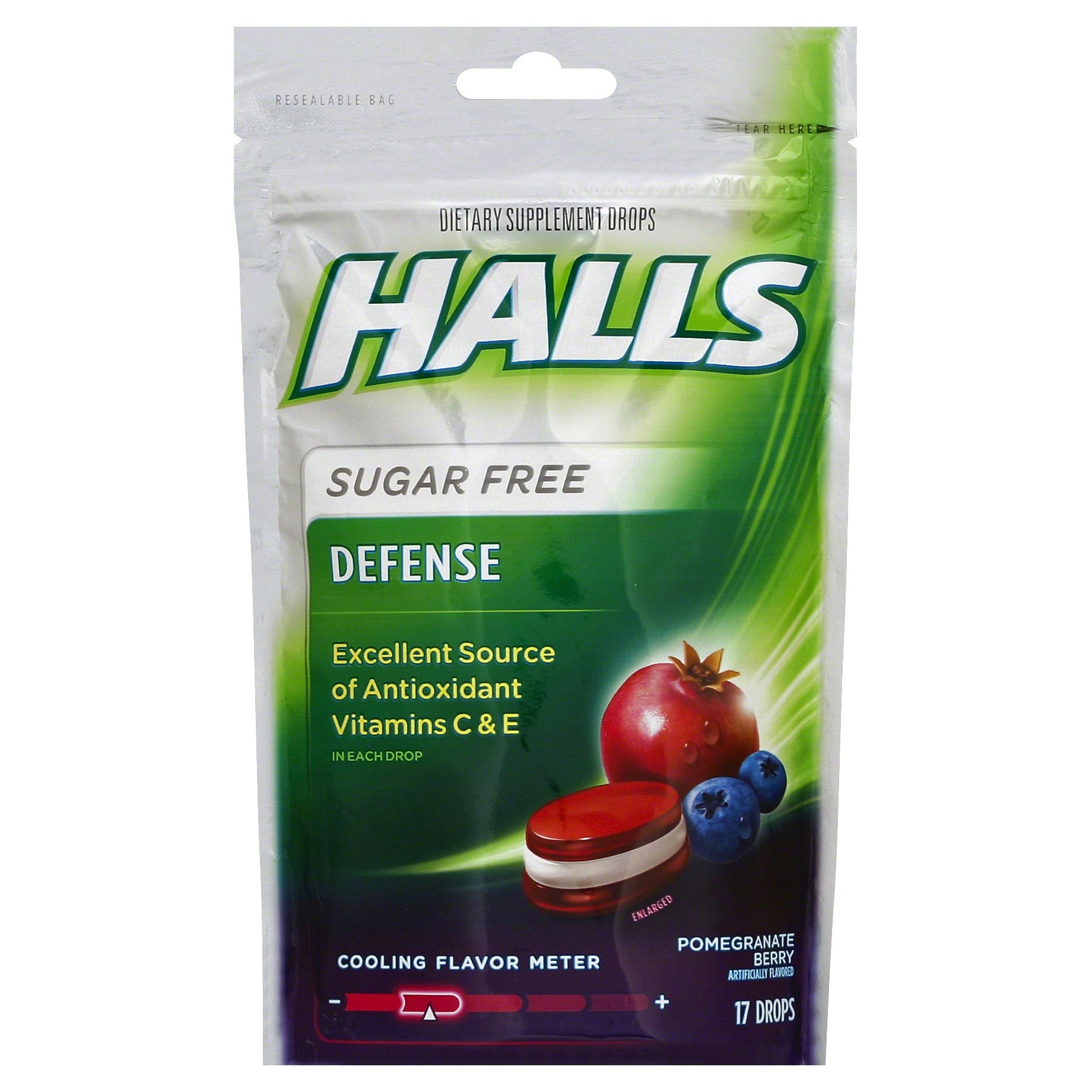 slide 1 of 6, Halls Dietary Supplement Drops, Sugar Free, Pomegranate Berry, 17 ct