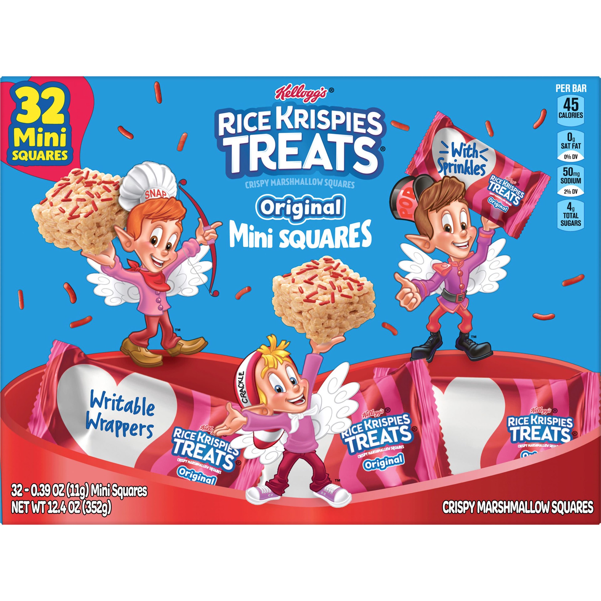 slide 4 of 5, Rice Krispies Treats Mini Marshmallow Cereal Bars, Kids Snacks, Valentine's Day Snacks, Original with Holiday Sprinkles, 12.4oz Box, 32 Bars​, 12.4 oz