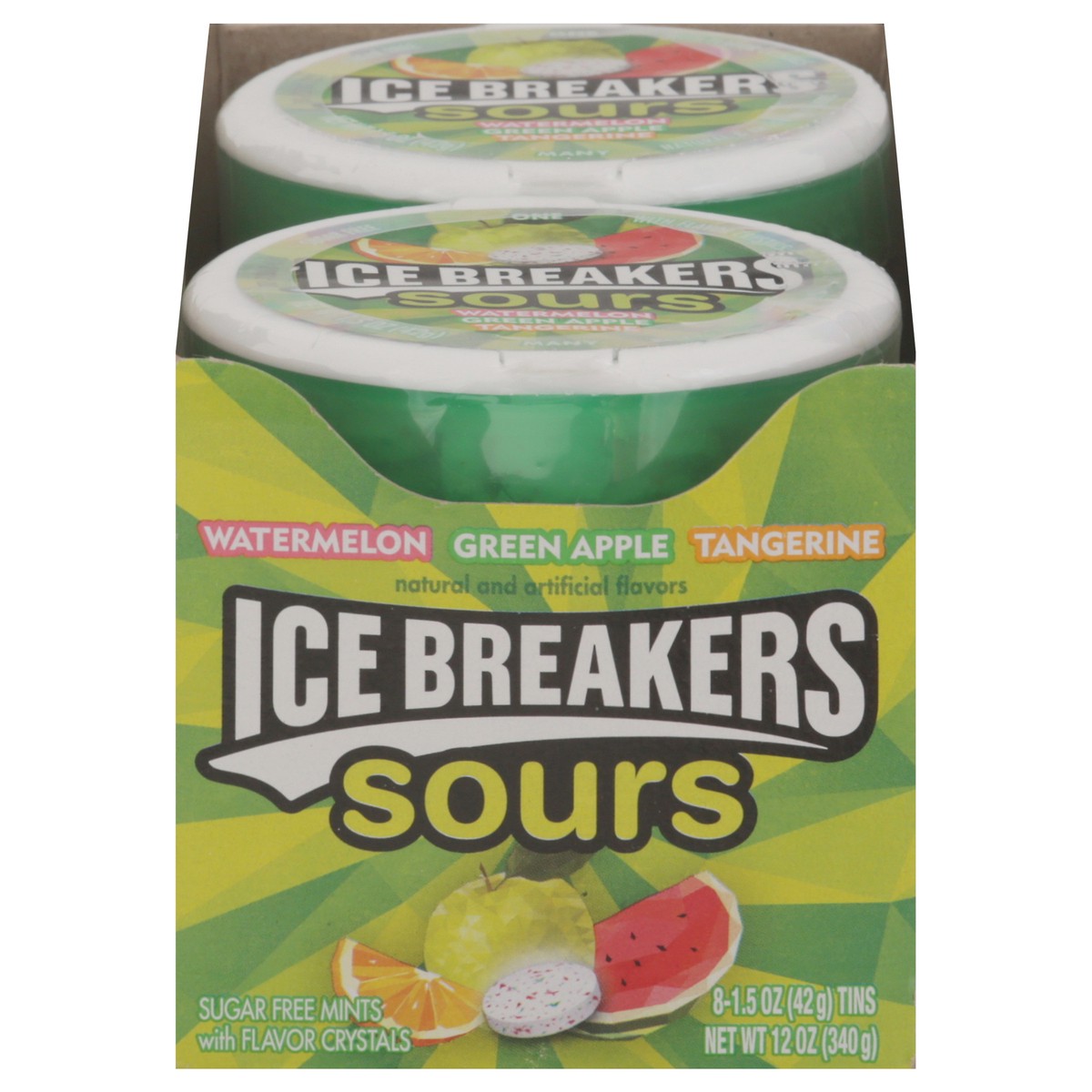 slide 1 of 8, Ice Breakers Sours Sugar Free Watermelon/Green Apple/Tangerine Mints 8 - 1.5 oz Tins, 1.5 oz
