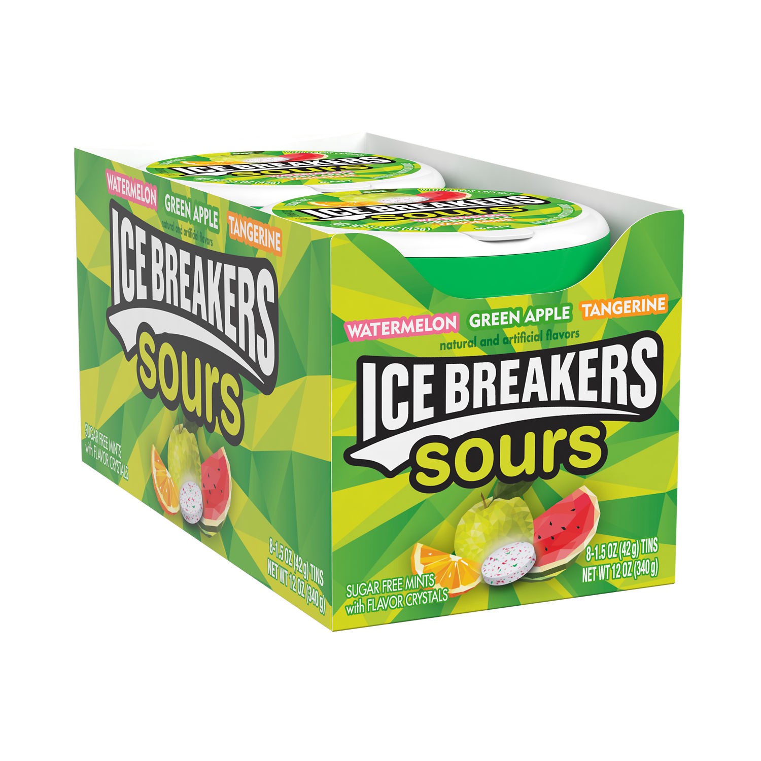 slide 1 of 8, Ice Breakers Sours Assorted Fruit Flavored Sugar Free Mints Tins, 1.5 oz (8 Count), 8 ct