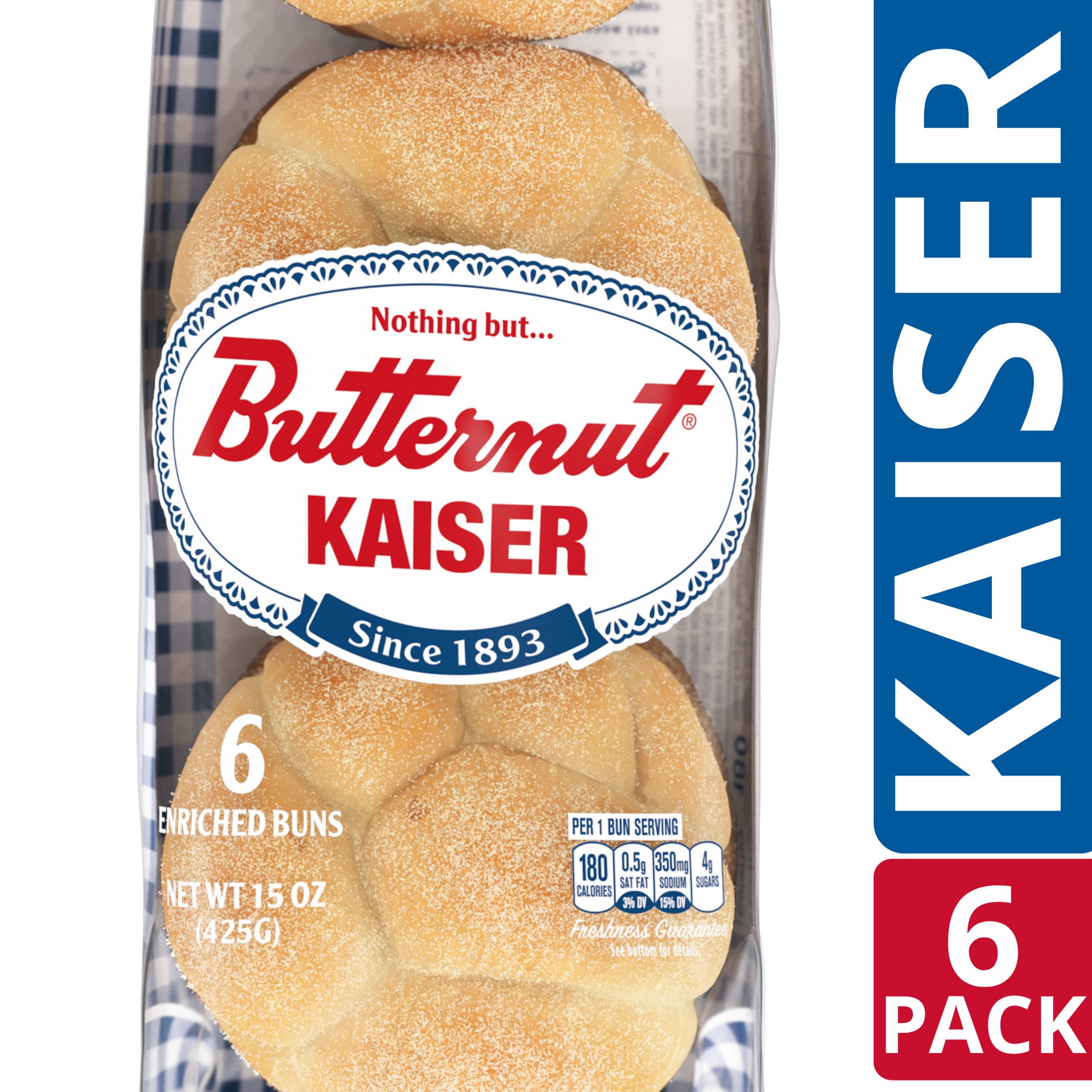 slide 1 of 5, Butternut Kaiser Enriched Buns 6 ea, 6 ct