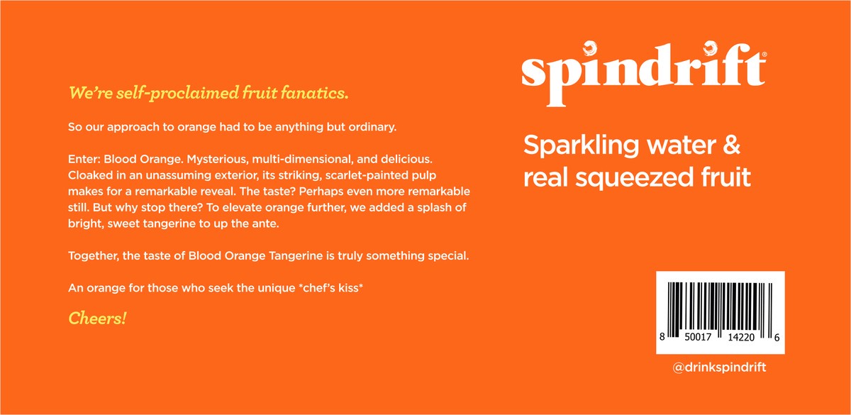 slide 2 of 7, Spindrift Blood Orange Sparkling Water - 8 ct; 12 fl oz, 17.2 fl oz