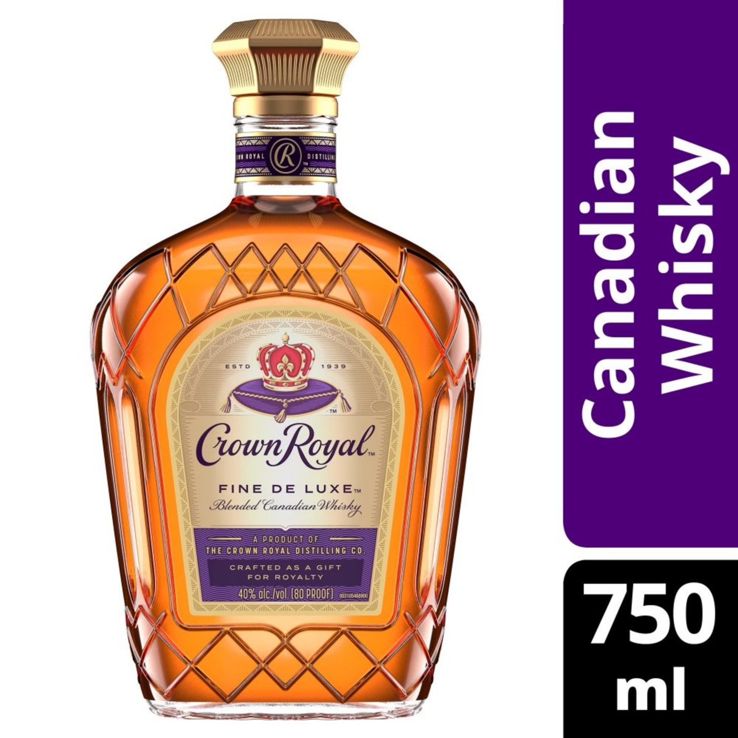 slide 1 of 5, Crown Royal Fine De Luxe Blended Canadian Whisky, 750 mL, 750 ml