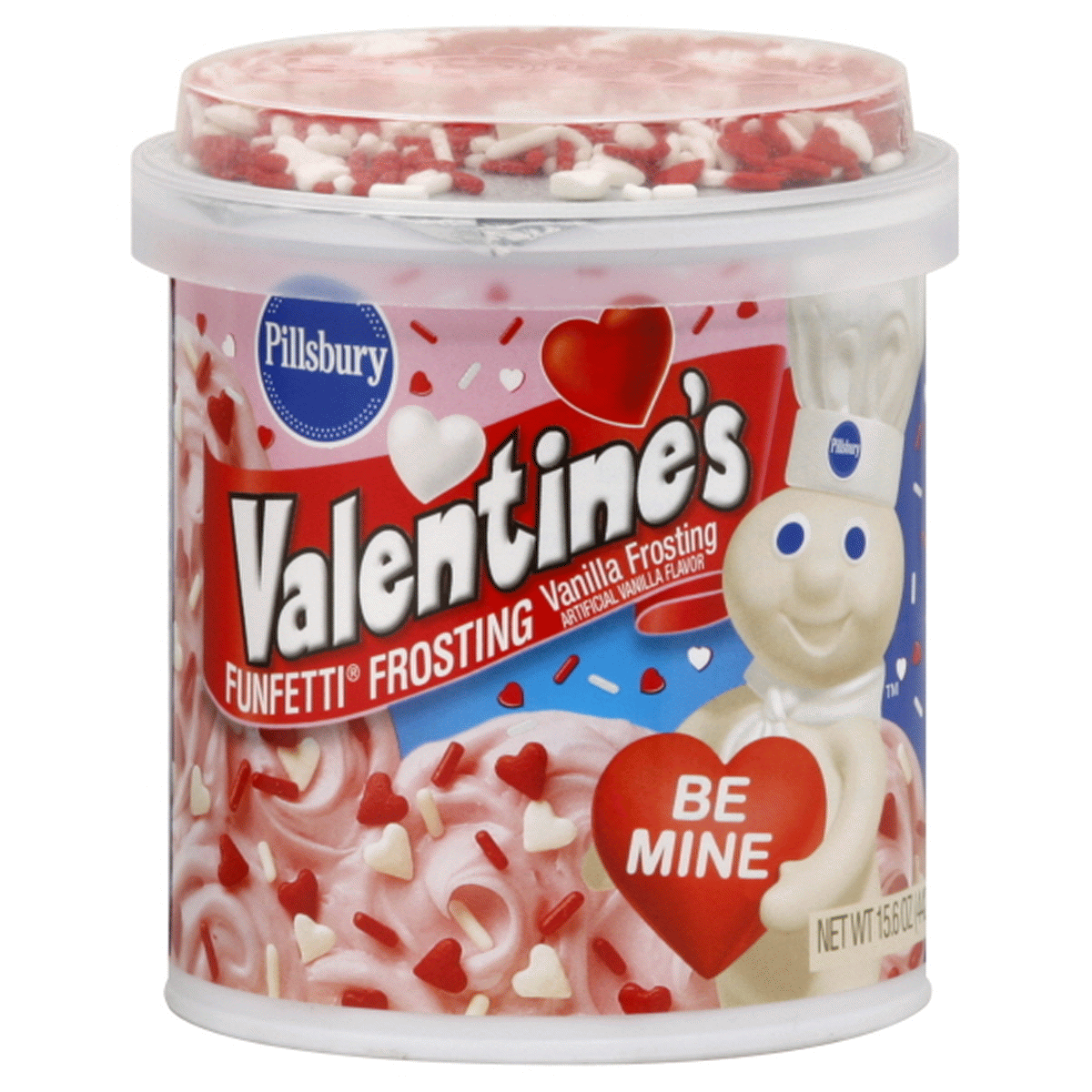 slide 1 of 1, Pillsbury Valentine's Funfetti Frosting, Vanilla Frosting, 15.6 oz