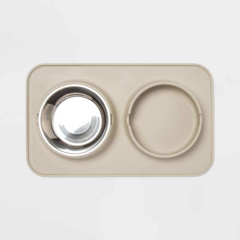 slide 2 of 3, Silicone Pet Mat + Stainless Steel Double Diner - 3.5 Cups - Boots & Barkley™, 1 ct