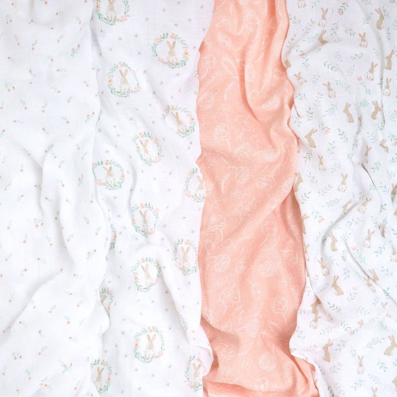 slide 2 of 4, aden + anais essentials 4pk Cotton Muslin Swaddle Blankets - Blushing Bunnies, 1 ct