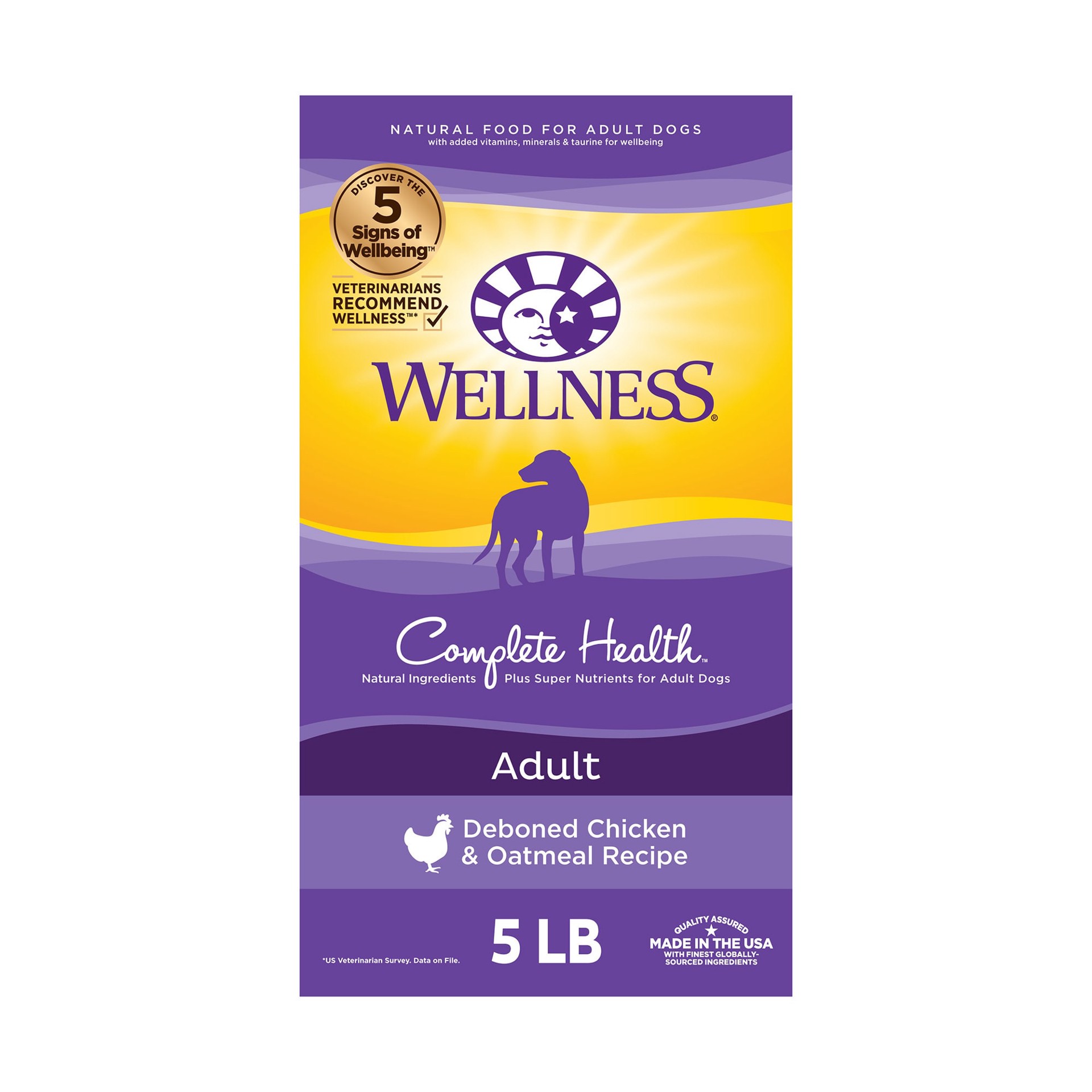 slide 1 of 5, Wellness Complete Health Natural Dry Dog Food, Chicken & Oatmeal, 5-Pound Bag, 1 ct