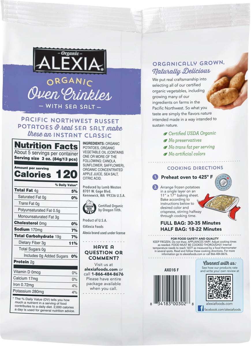 slide 8 of 8, Alexia Organic Oven Crinkles With Sea Salt, 16 oz