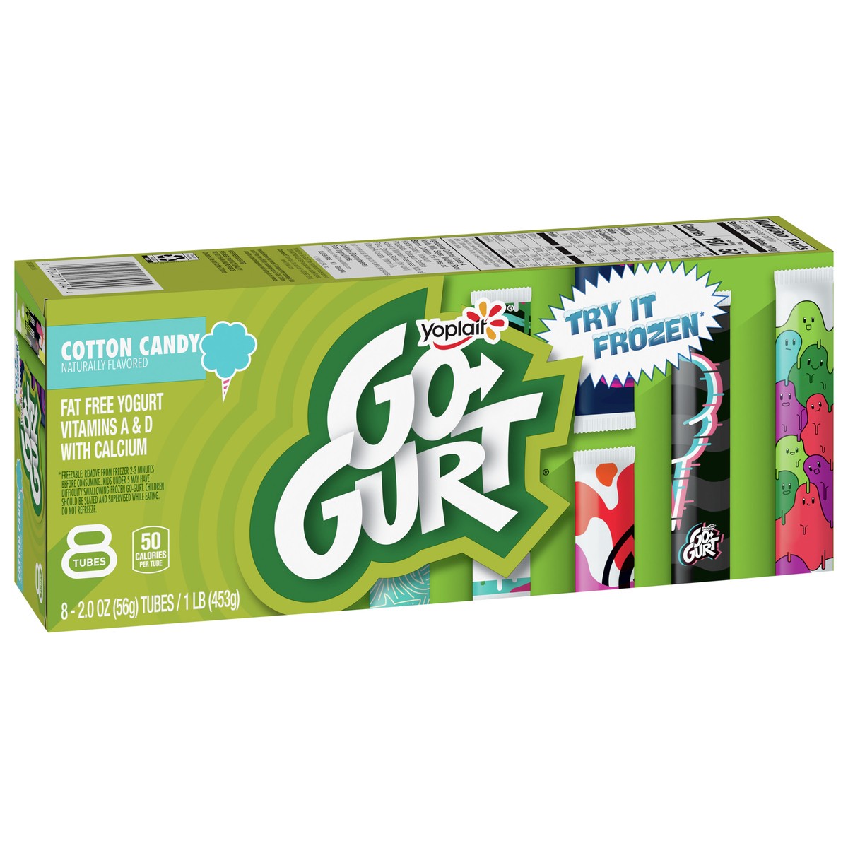 slide 2 of 11, Go-GURT Cotton Candy Kids Fat Free Yogurt, Gluten Free, 2 oz Yogurt Tubes (8 Count), 8 ct
