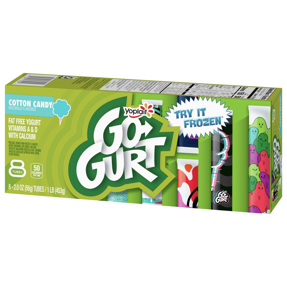slide 4 of 11, Go-GURT Cotton Candy Kids Fat Free Yogurt, Gluten Free, 2 oz Yogurt Tubes (8 Count), 8 ct