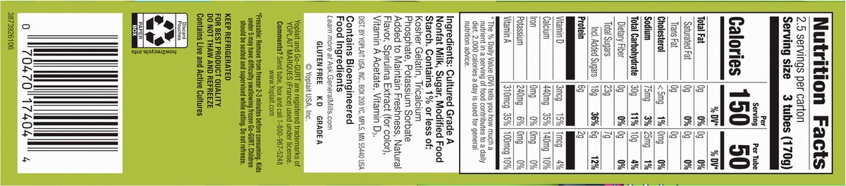 slide 9 of 11, Go-GURT Cotton Candy Kids Fat Free Yogurt, Gluten Free, 2 oz Yogurt Tubes (8 Count), 8 ct