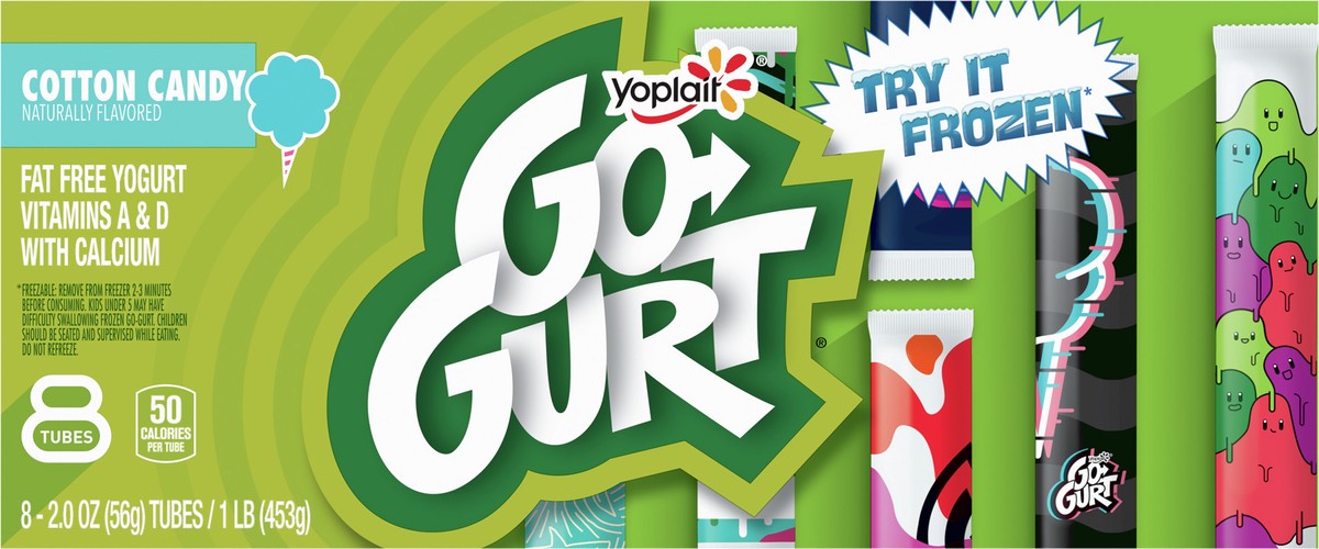 slide 10 of 11, Go-GURT Cotton Candy Kids Fat Free Yogurt, Gluten Free, 2 oz Yogurt Tubes (8 Count), 8 ct