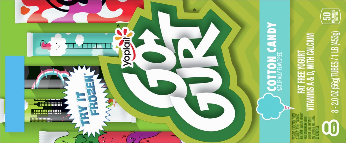 slide 3 of 11, Go-GURT Cotton Candy Kids Fat Free Yogurt, Gluten Free, 2 oz Yogurt Tubes (8 Count), 8 ct