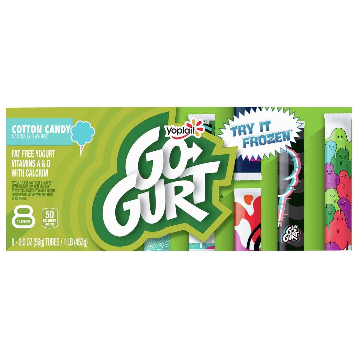 slide 7 of 11, Go-GURT Cotton Candy Kids Fat Free Yogurt, Gluten Free, 2 oz Yogurt Tubes (8 Count), 8 ct