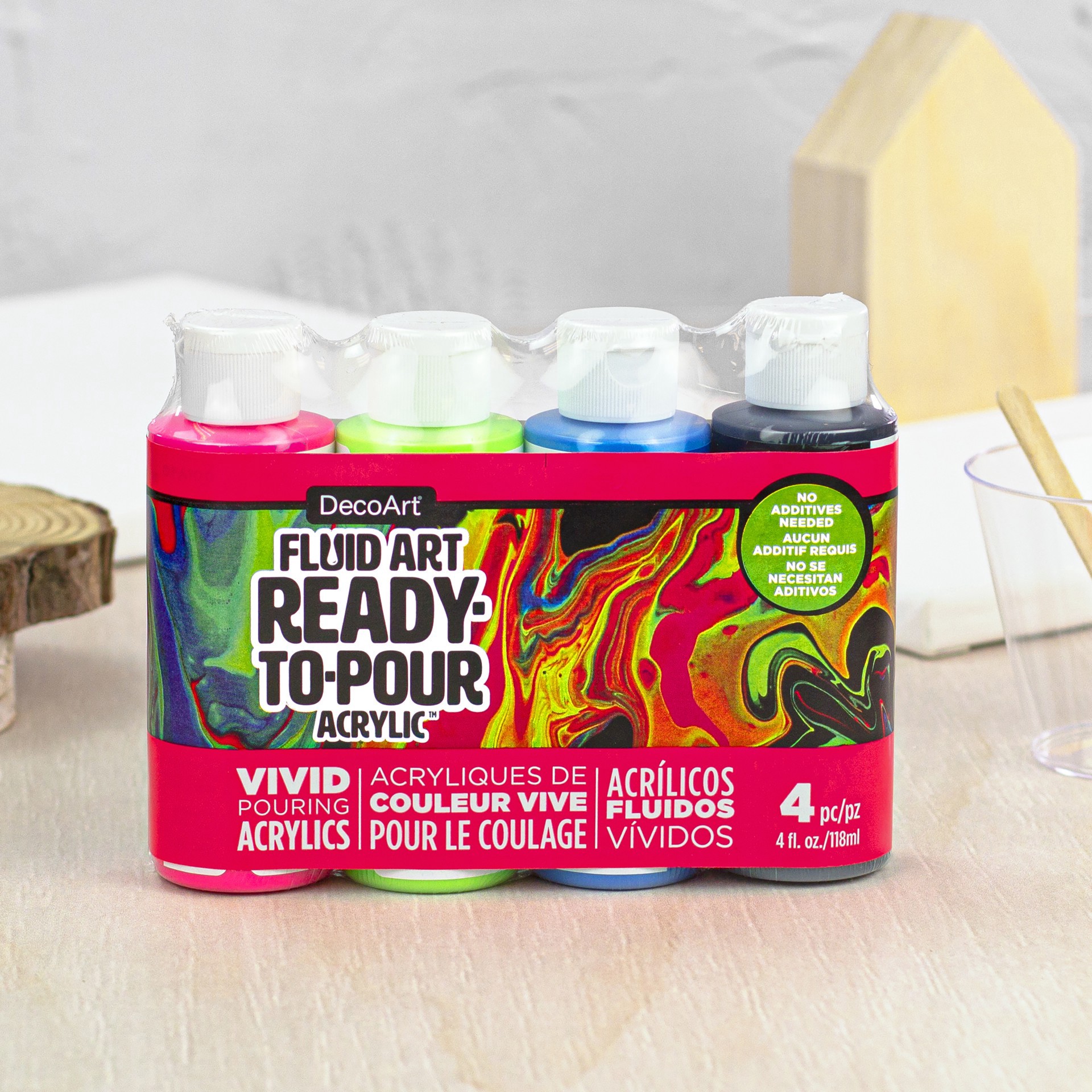 slide 4 of 6, Deco Art FluidArt Neon Blast Pouring Paint Set, 4 ct