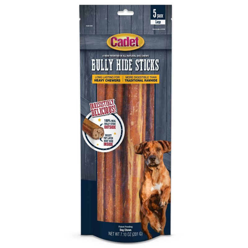 slide 1 of 5, Cadet Bully Beef Flavor Rawhide Sticks Dog Treat - L - 7.10oz/5ct, 7.10 oz, 5 ct