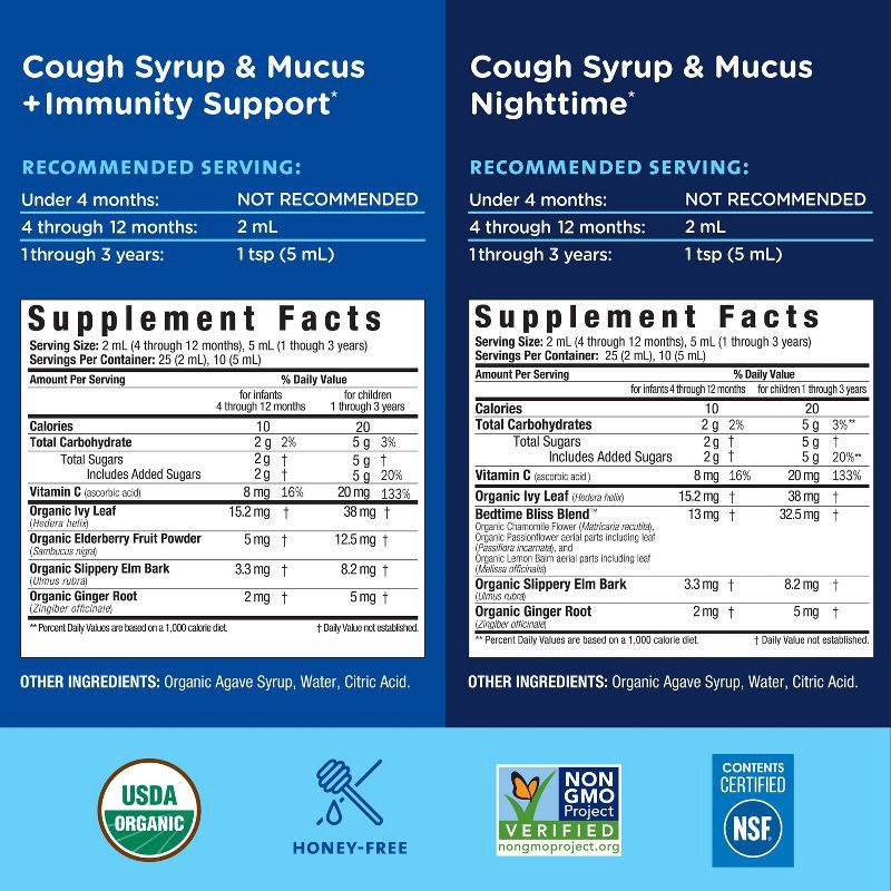 slide 6 of 9, Mommy's Bliss Organic Day & Night Baby Cough Syrup and Mucus Syrup Combo pack - 1.67 fl oz/2pk, 1.67 fl oz, 2 ct