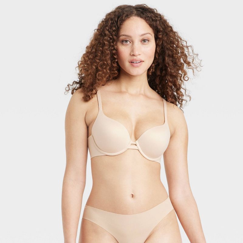 slide 1 of 3, Women's Light Lift Plunge Bra - Auden™ Beige 36DD: Polyamide & Elastane, Back Hook, Bonded Edge Design, 1 ct