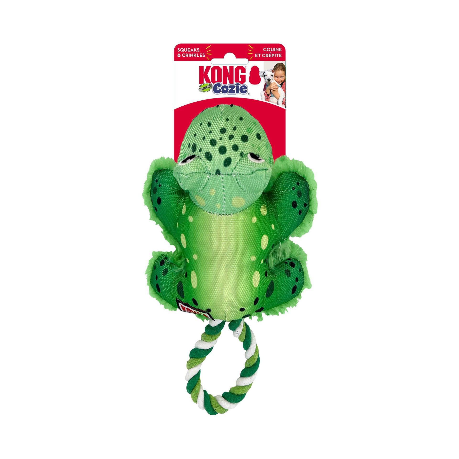 slide 2 of 2, KONG Cozie Tuggz Frog Dog Toy - S/M, SM/MED