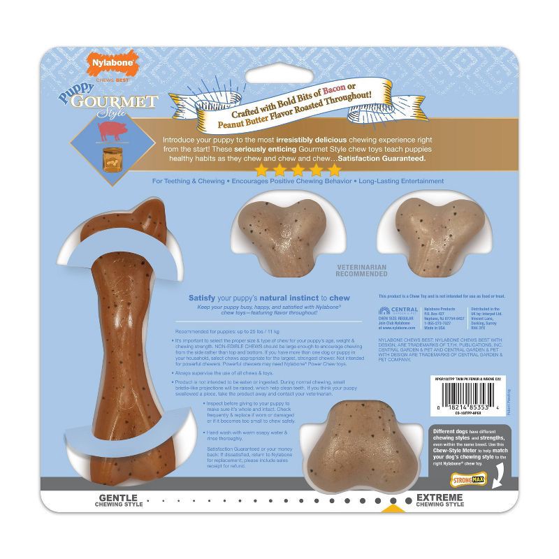 slide 2 of 4, Nylabone Gourmet Style Strong Puppy Bundle Chew Toy - Bacon Peanut Butter - Small - 2ct, 2 ct