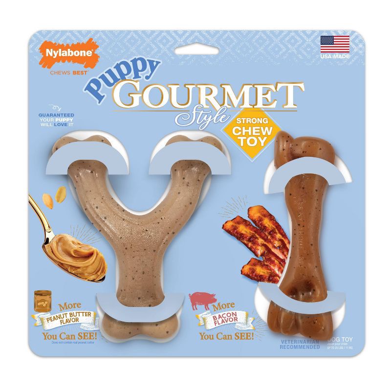 slide 1 of 4, Nylabone Gourmet Style Strong Puppy Bundle Chew Toy - Bacon Peanut Butter - Small - 2ct, 2 ct