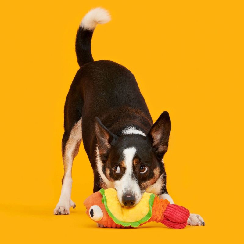 slide 3 of 6, BARK Eduardo The Shrimp Taco Dog Toy, 1 ct