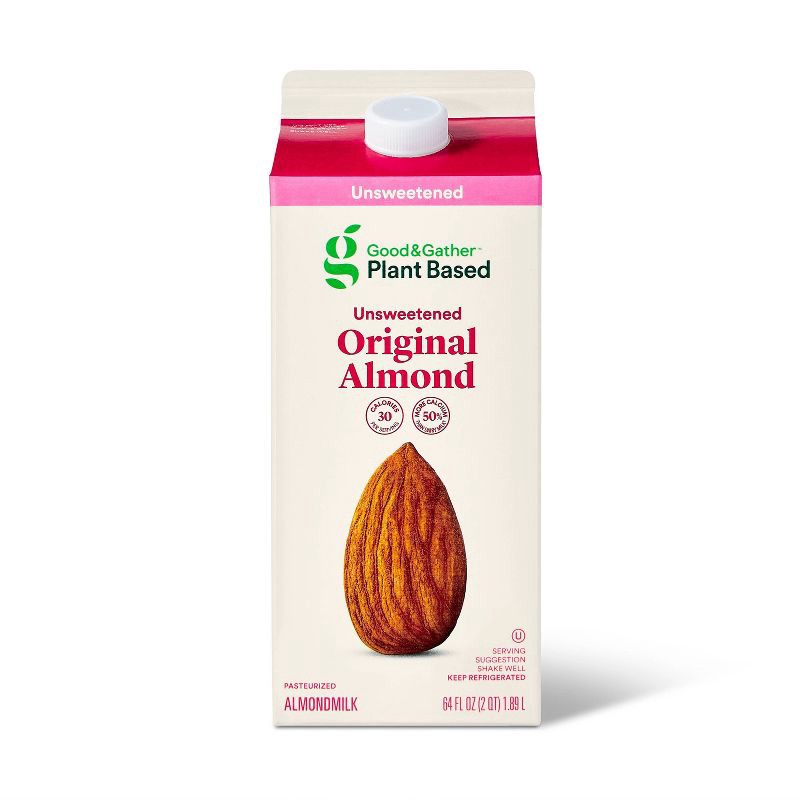 slide 1 of 4, Plant Based Unsweetened Original Almond Milk - 0.5gal - Good & Gather™, 1/2 gal