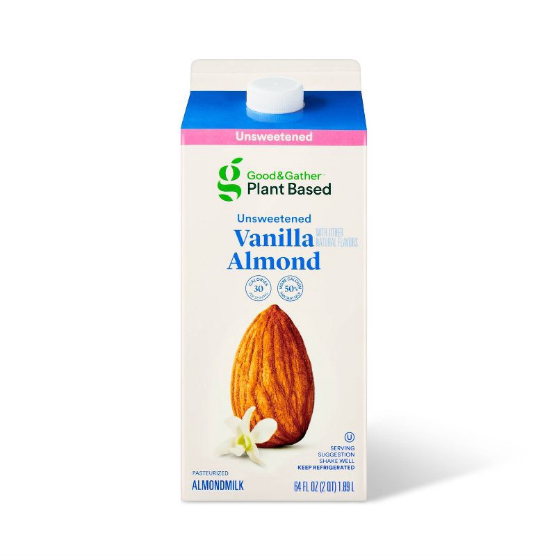 slide 1 of 4, Plant Based Unsweetened Vanilla Almond Milk - 0.5gal - Good & Gather™, 1/2 gal