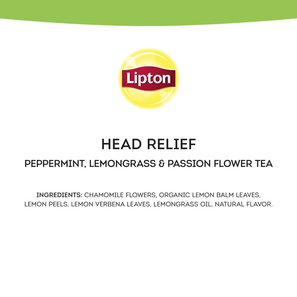 slide 4 of 5, Lipton Head Relief Peppermint Lemongrass Passion Flower Caffeine Free Herbal Tea Bags, 15 ct; 0.79 oz