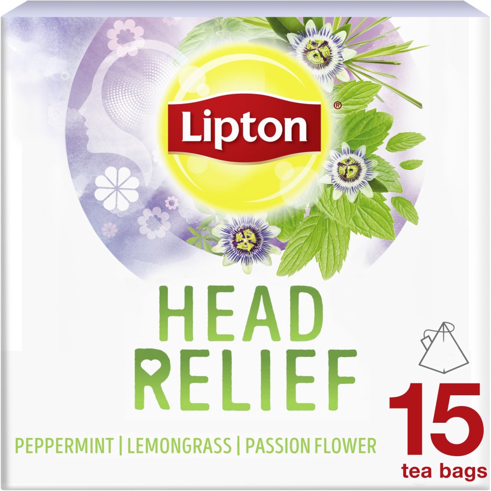 slide 1 of 5, Lipton Head Relief Peppermint Lemongrass Passion Flower Caffeine Free Herbal Tea Bags, 15 ct; 0.79 oz