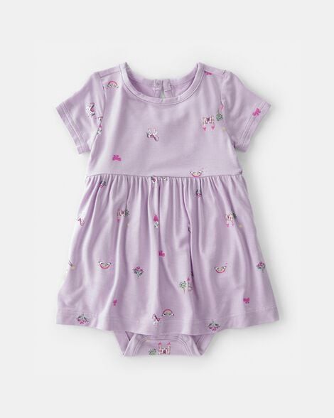 slide 1 of 3, Carters Baby Girl Fairytale Short-Sleeve PurelySoft Bodysuit Dress - Purple Purple 18M, 1 ct