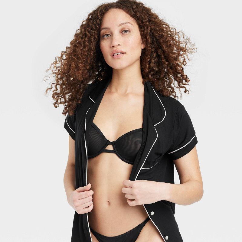 slide 3 of 5, Women's Mesh Unlined Demi Bra - Auden™ Black 32A: Adjustable Strap, Bonded Edge, Underwire, Sheer Mesh, Hand Wash, 1 ct