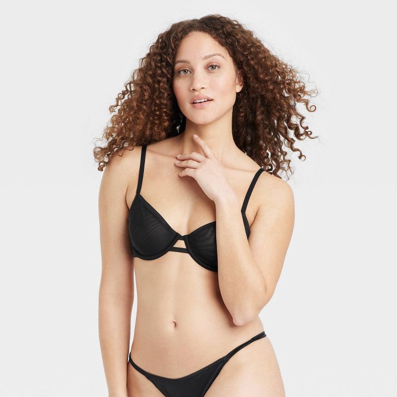slide 1 of 5, Women's Mesh Unlined Demi Bra - Auden™ Black 34C: Adjustable Strap, Bonded Edge, Underwire, Sheer Mesh, Hand Wash, 1 ct