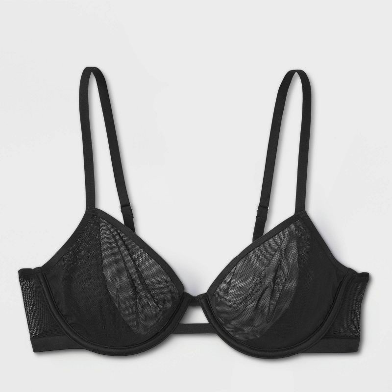 slide 4 of 5, Women's Mesh Unlined Demi Bra - Auden™ Black 34D: Adjustable Strap, Underwire, Sheer Mesh, 1 ct