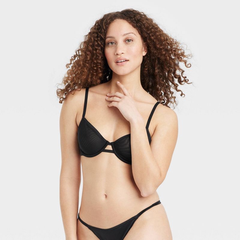 Women's Mesh Unlined Demi Bra - Auden Black 34D 1 ct