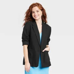 Women's Relaxed Fit Essential Blazer - A New Day™ Black M: Lightweight Twill, Notched Collar, Patch Pockets