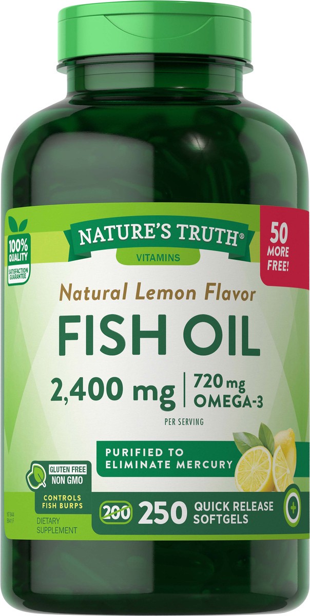 slide 2 of 5, Nature's Truth Natural Lemon Flavor Fish Oil 2,400 mg, 250 ct, 250 ct