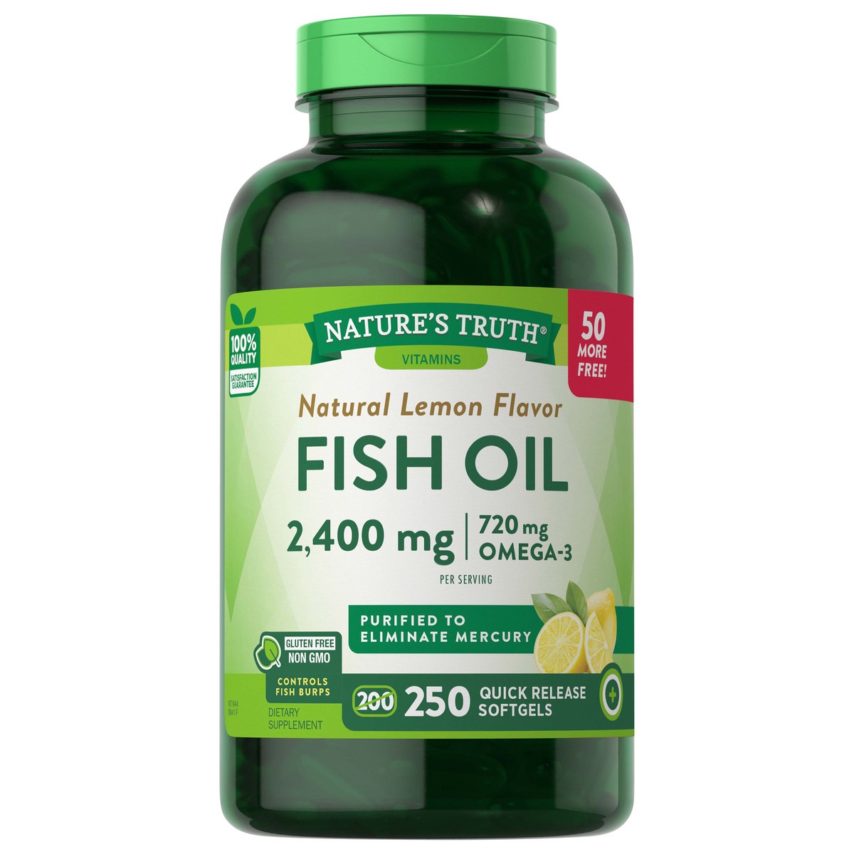 slide 1 of 5, Nature's Truth Natural Lemon Flavor Fish Oil 2,400 mg, 250 ct, 250 ct