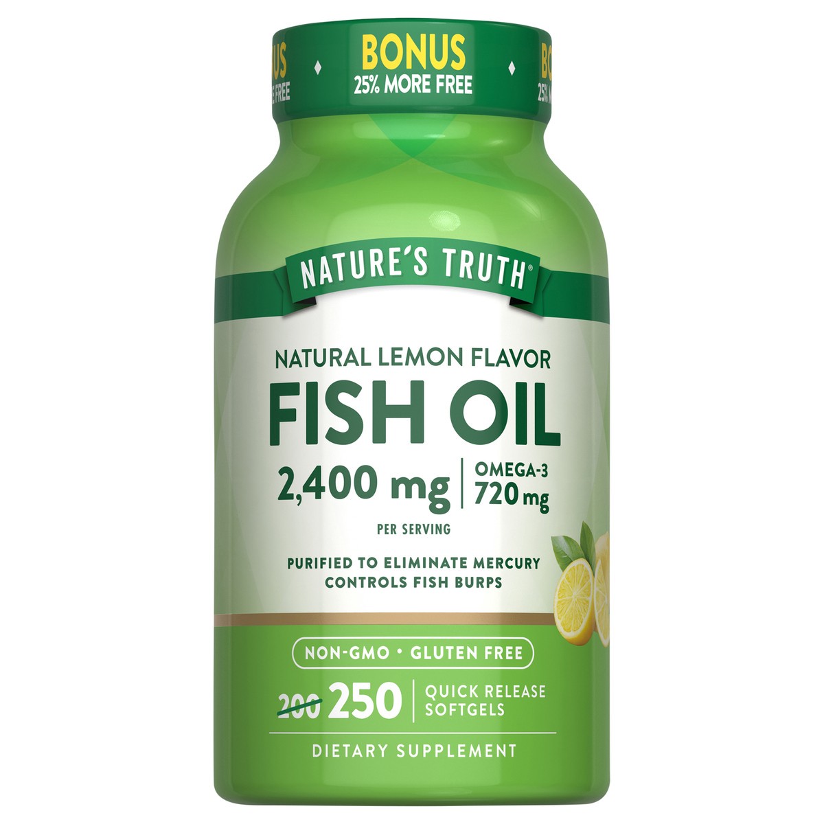 slide 1 of 5, Nature's Truth Natural Lemon Flavor Fish Oil 2,400 mg, 250 ct, 250 ct