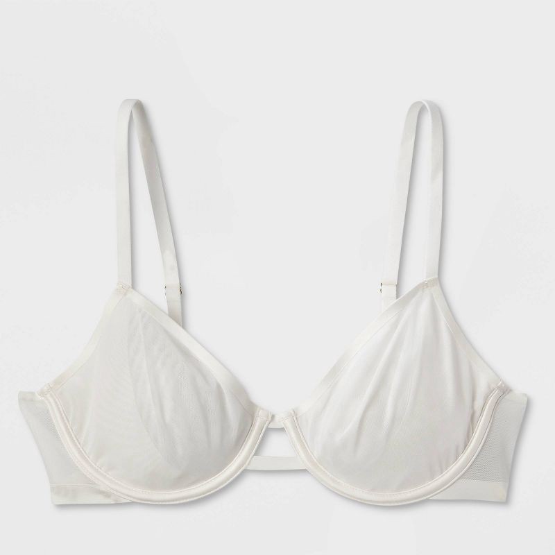 slide 4 of 5, Women's Mesh Unlined Demi Bra - Auden™ White 34B: Adjustable Strap, Underwire, Sheer Mesh, 1 ct