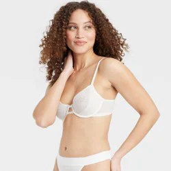 Women's Mesh Unlined Demi Bra - Auden™ White 38C: Adjustable Strap, Underwire, Back Hook Fastener, Sheer Mesh Design