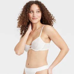 Women's Mesh Unlined Demi Bra - Auden™ White 38C: Adjustable Strap, Underwire, Back Hook Fastener, Sheer Mesh Design
