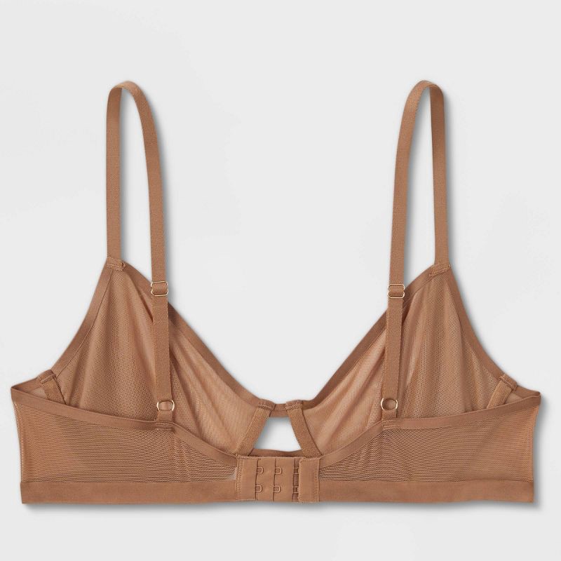 slide 5 of 5, Women's Mesh Unlined Demi Bra - Auden™ Brown 34A: Adjustable Strap, Underwire, Back Hook, Sheer, Hand Wash, Line Dry, 1 ct