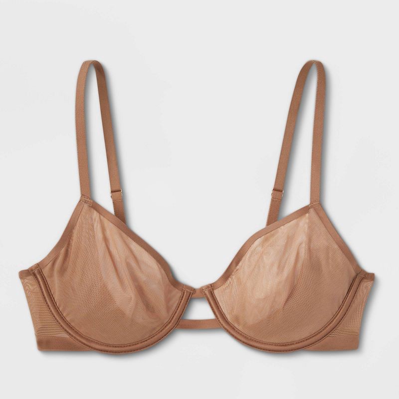 slide 4 of 5, Women's Mesh Unlined Demi Bra - Auden™ Brown 32B: Adjustable Strap, Underwire, Sheer Mesh, 1 ct