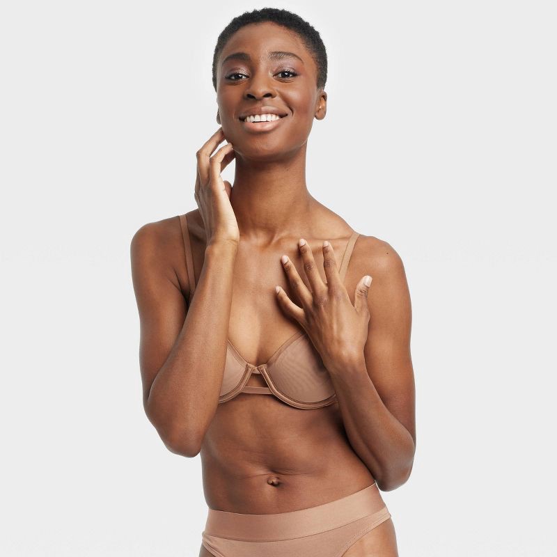 slide 1 of 5, Women's Mesh Unlined Demi Bra - Auden™ Brown 38B: Adjustable Strap, Bonded Edge, Underwire, Sheer Mesh, Hand Wash, 1 ct