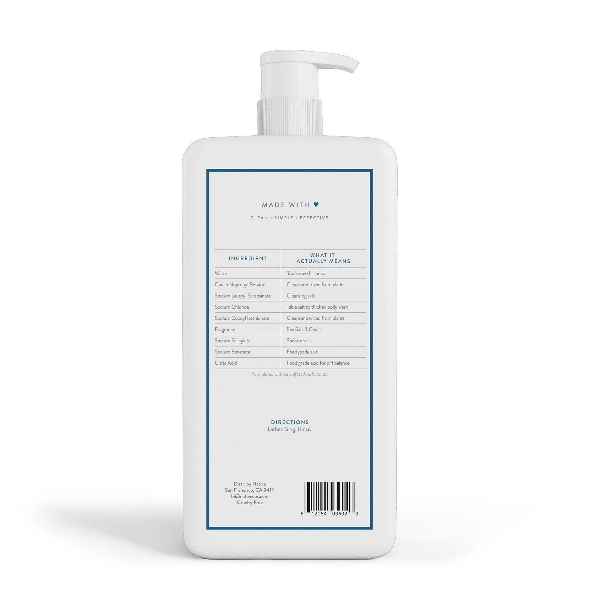 slide 5 of 10, Native Body Wash, Sea Salt & Cedar, Sulfate Free, for Women and Men, 36 oz, 36 fl oz