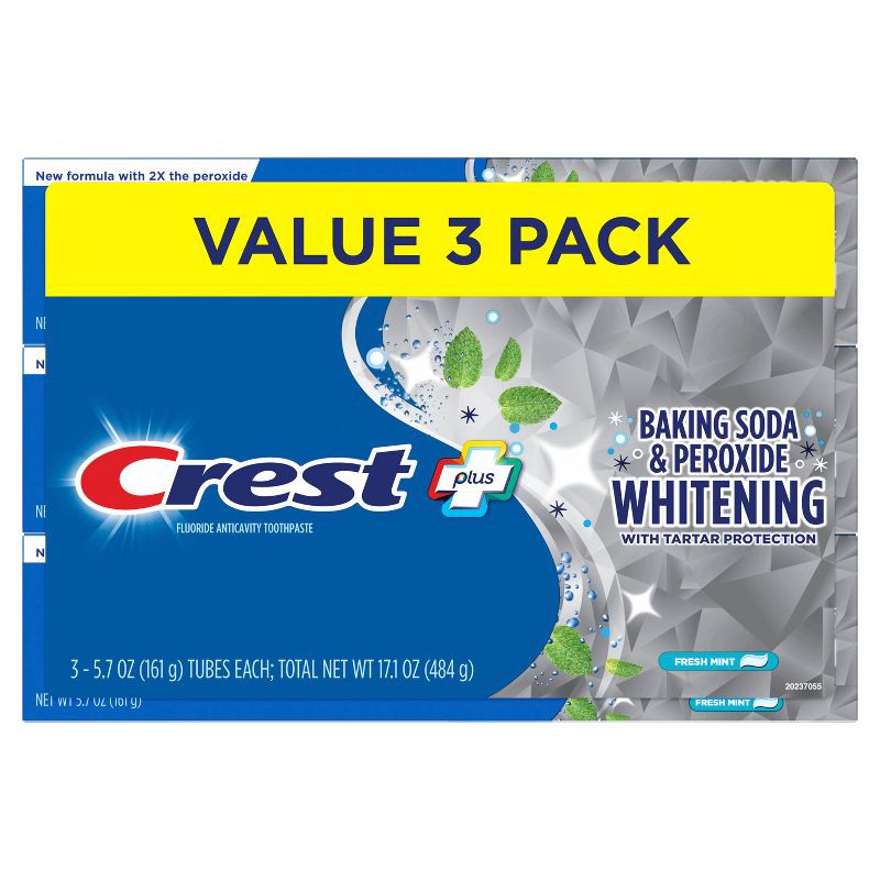 slide 2 of 6, Crest Cavity & Tartar Protection Toothpaste, Baking Soda & Peroxide - 5.7oz/3pk, 5.7 oz, 3 ct