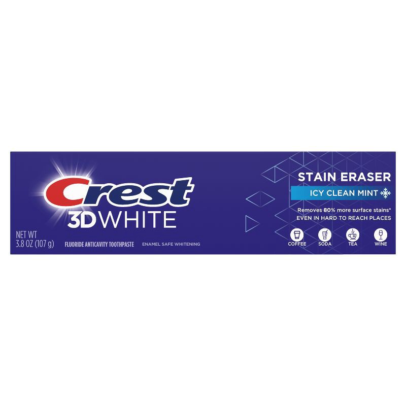 slide 2 of 10, Crest 3D White Stain Eraser Toothpaste - Icy Clean Mint - 3.8oz, 3.8 oz